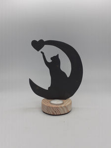 Chat lune bougeoir 19x17cm
